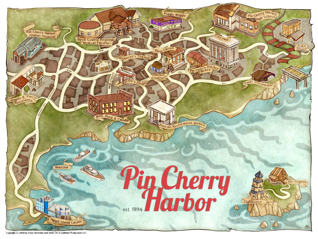 Exclusive Reader Map to Pin Cherry Harbor the home of amateur sleuth Mitzy Moon